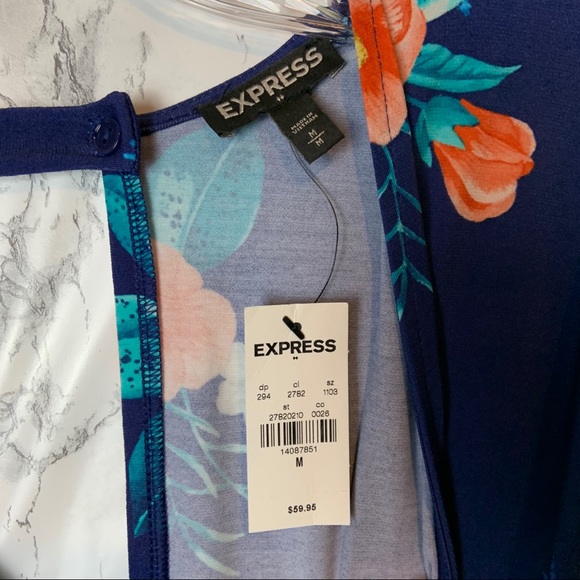 NWT Express Kimono Romper Blue Floral Palm Leaf M - Picture 7 of 7